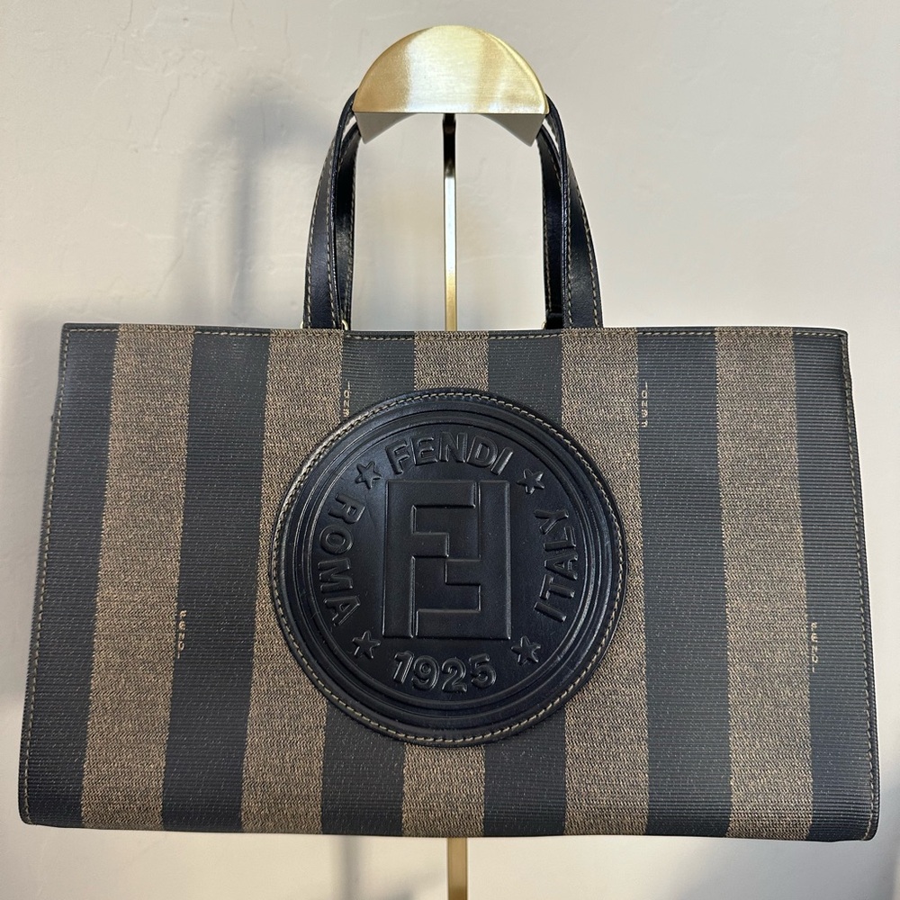 FENDI Pecan Canvas Hand Bag Brown Black